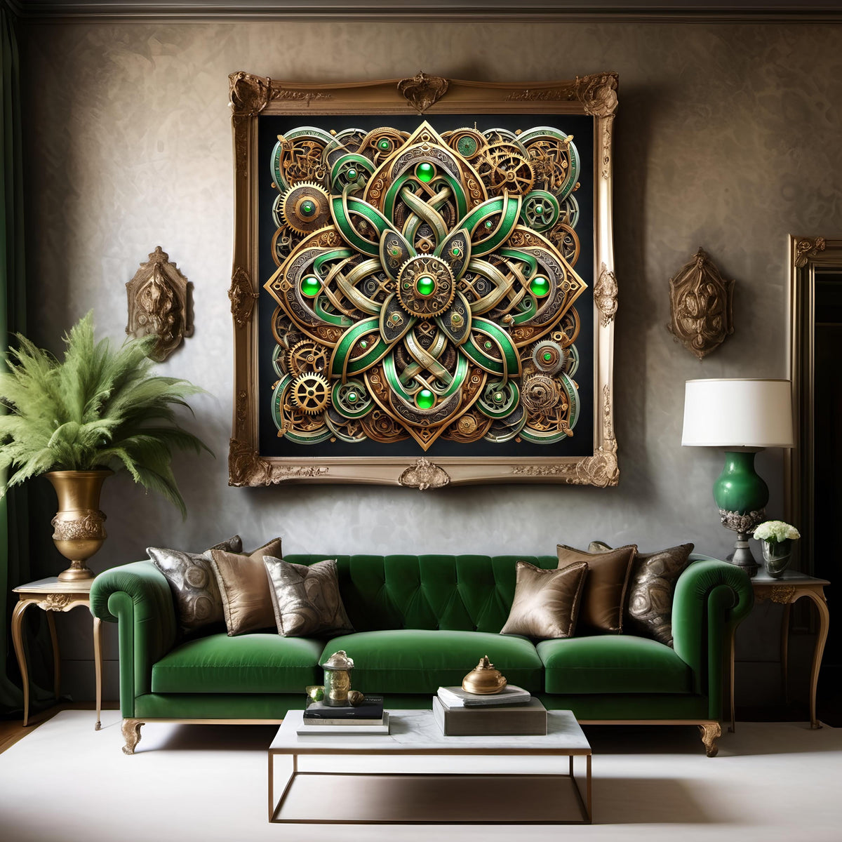 Steampunk Celtic Mandala Art: Gears, Knots, Emeralds (Digital Download)