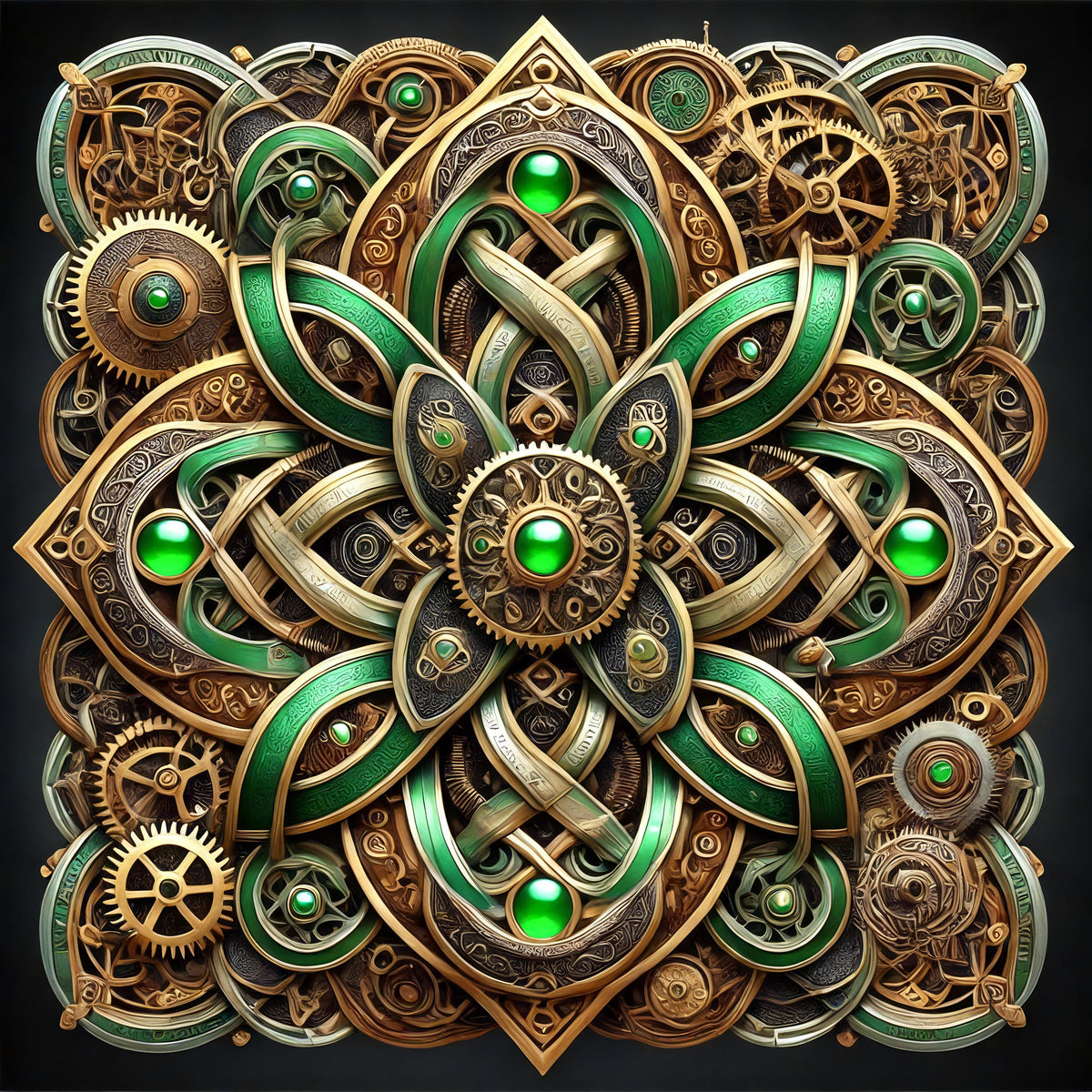 Steampunk Celtic Mandala Art: Gears, Knots, Emeralds (Digital Download)