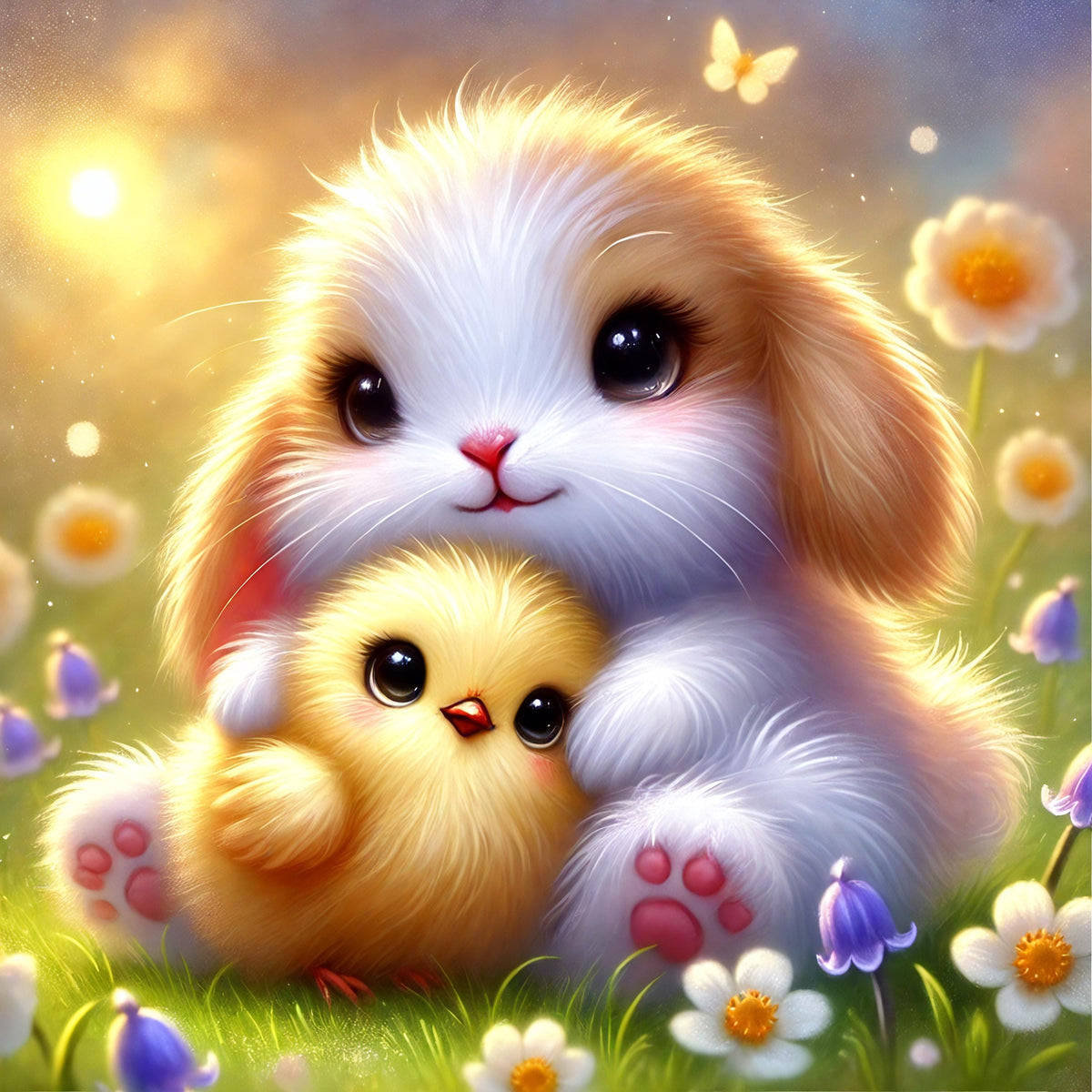 Bunny and Chick Springtime Friendship Art: Pastel Nursery Decor (Digital Download)