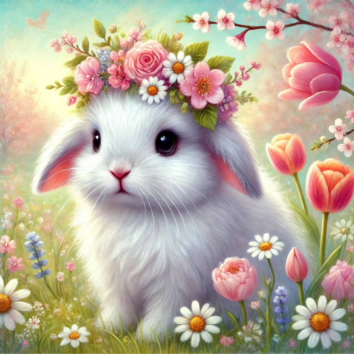 Floral Crown Bunny Print: Whimsical Cottagecore Easter Decor (Digital Download)
