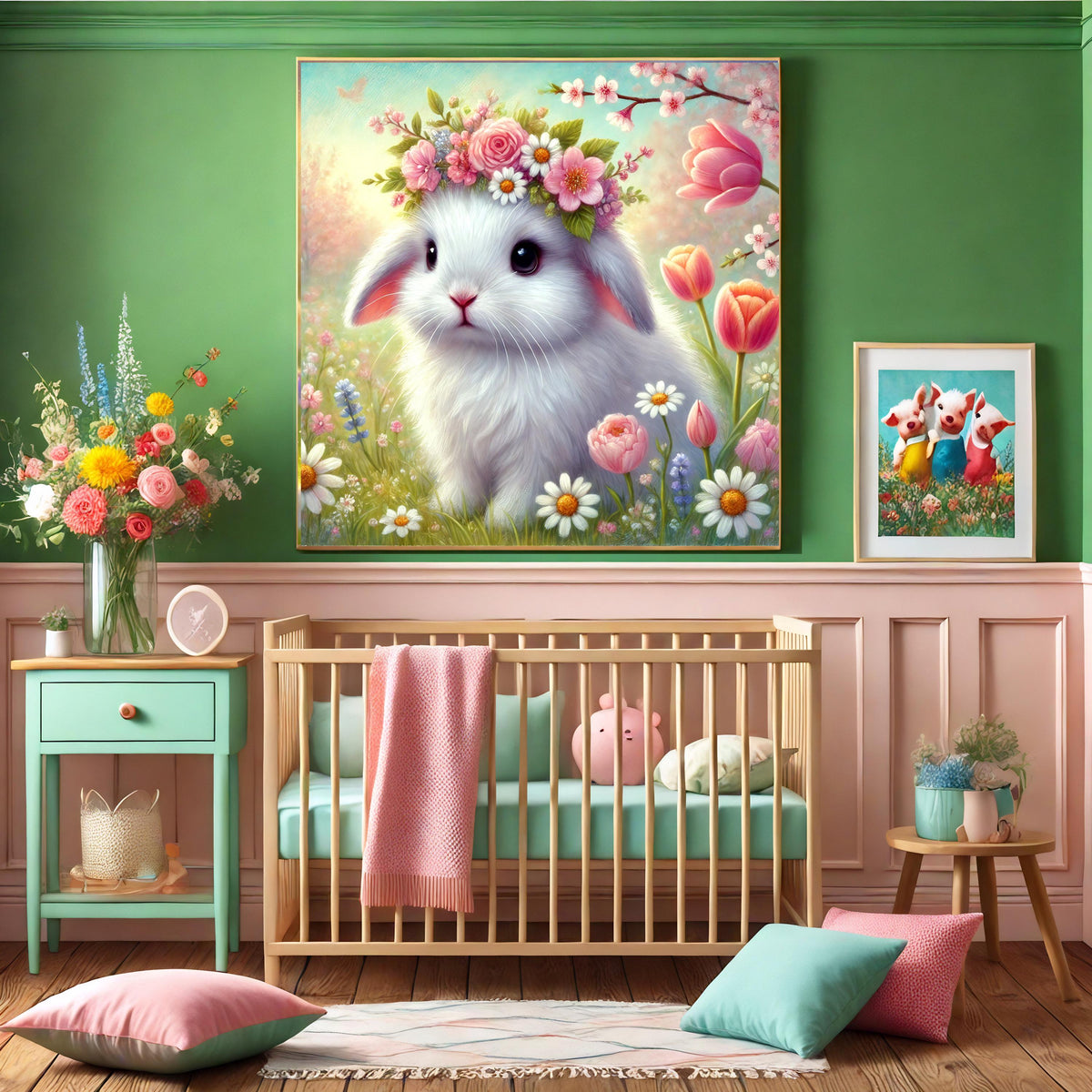 Floral Crown Bunny Print: Whimsical Cottagecore Easter Decor (Digital Download)
