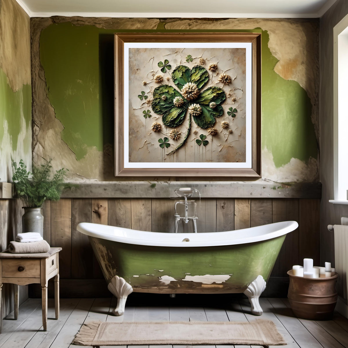 Clover Botanical Palette Painting: Textured Earthy Wall Art (Digital Download)