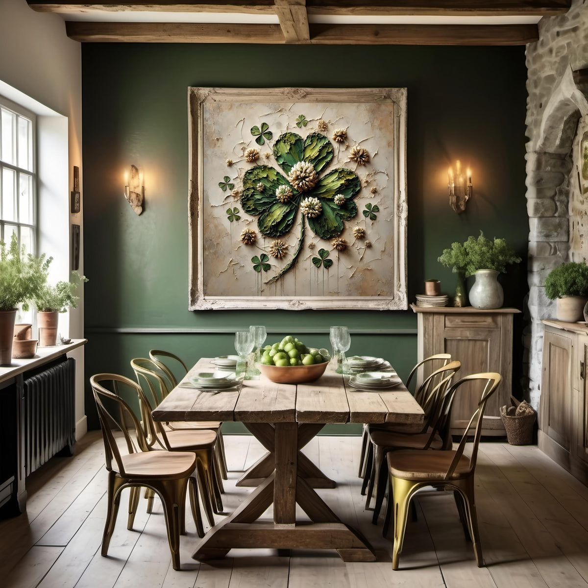 Clover Botanical Palette Painting: Textured Earthy Wall Art (Digital Download)