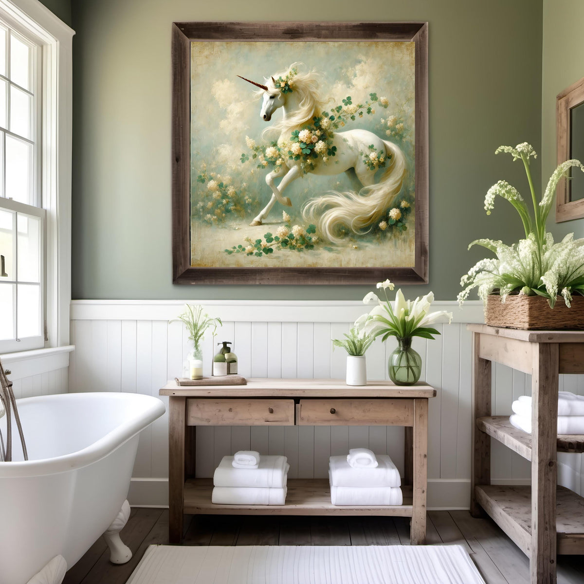 Ethereal Unicorn Print: Vintage Impressionist St. Patrick's Day Art (Digital Download)