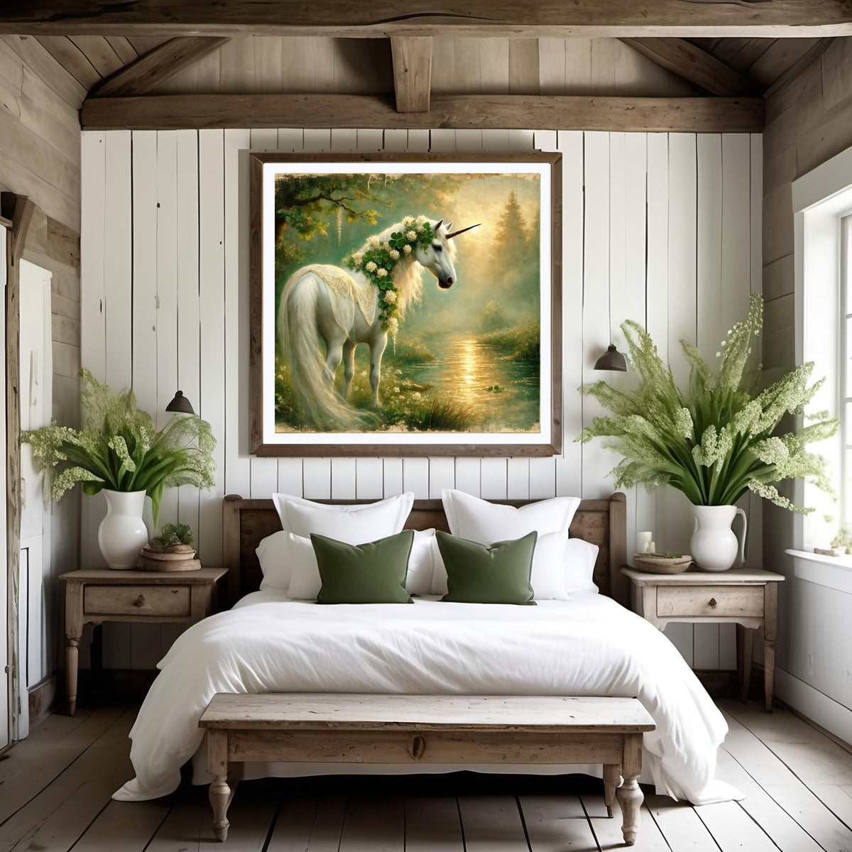 Ethereal Clover Unicorn Print: Vintage Fantasy Wall Art (Digital Download)