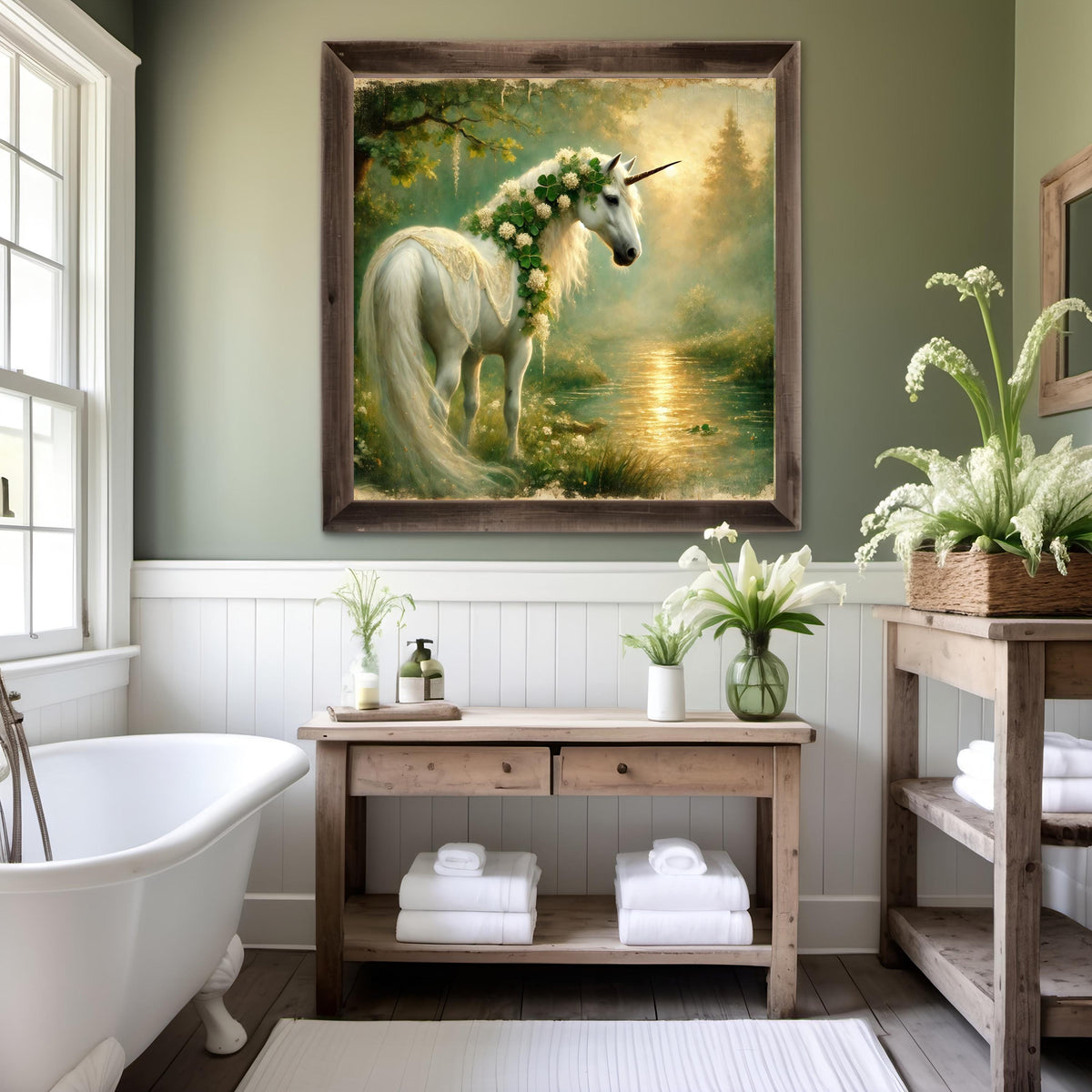 Ethereal Clover Unicorn Print: Vintage Fantasy Wall Art (Digital Download)