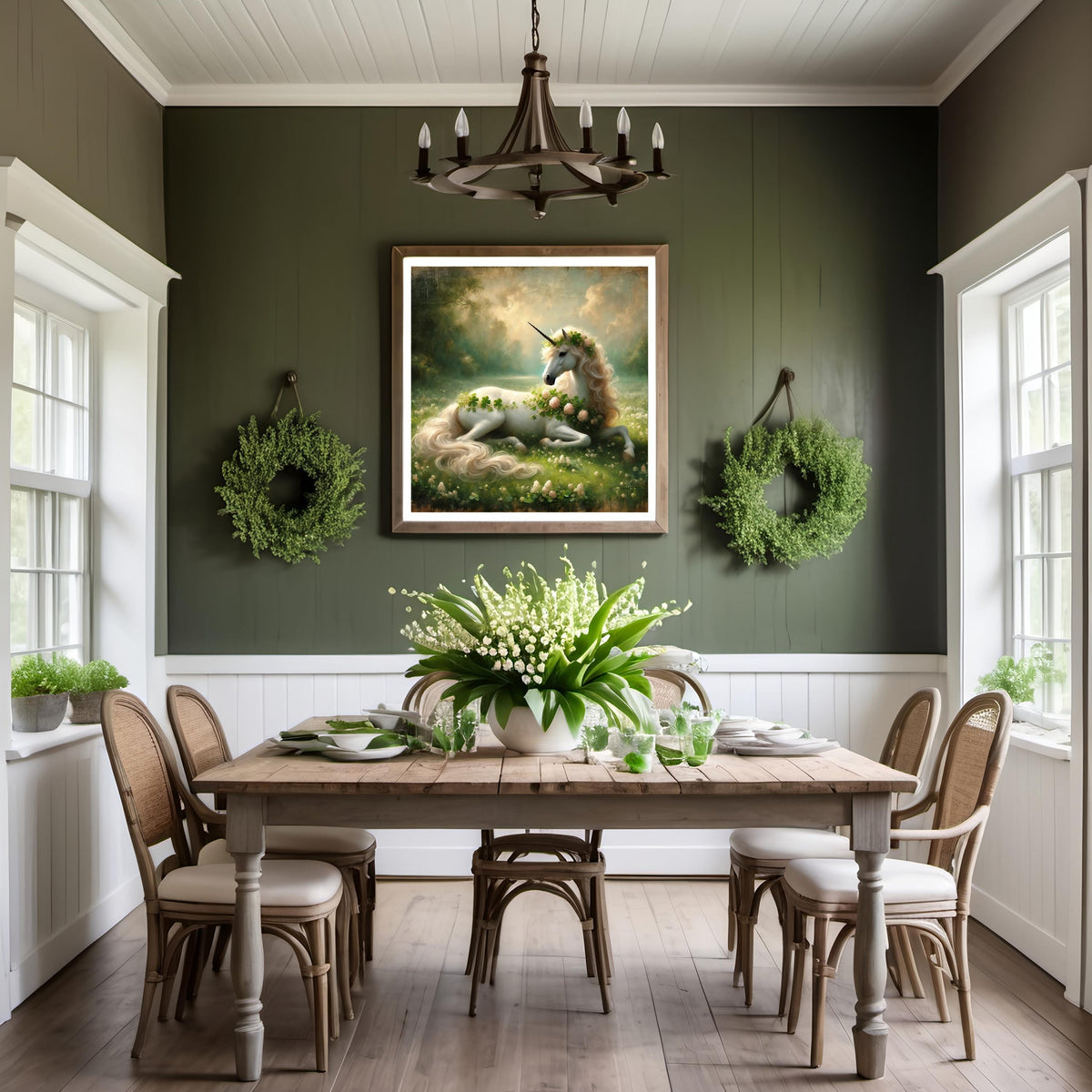Clover Unicorn Fantasy Art Print: Vintage Impressionist St. Patrick's Day (Digital Download)