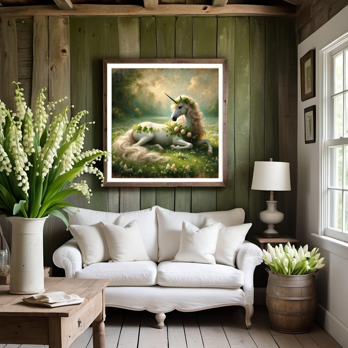 Clover Unicorn Fantasy Art Print: Vintage Impressionist St. Patrick's Day (Digital Download)