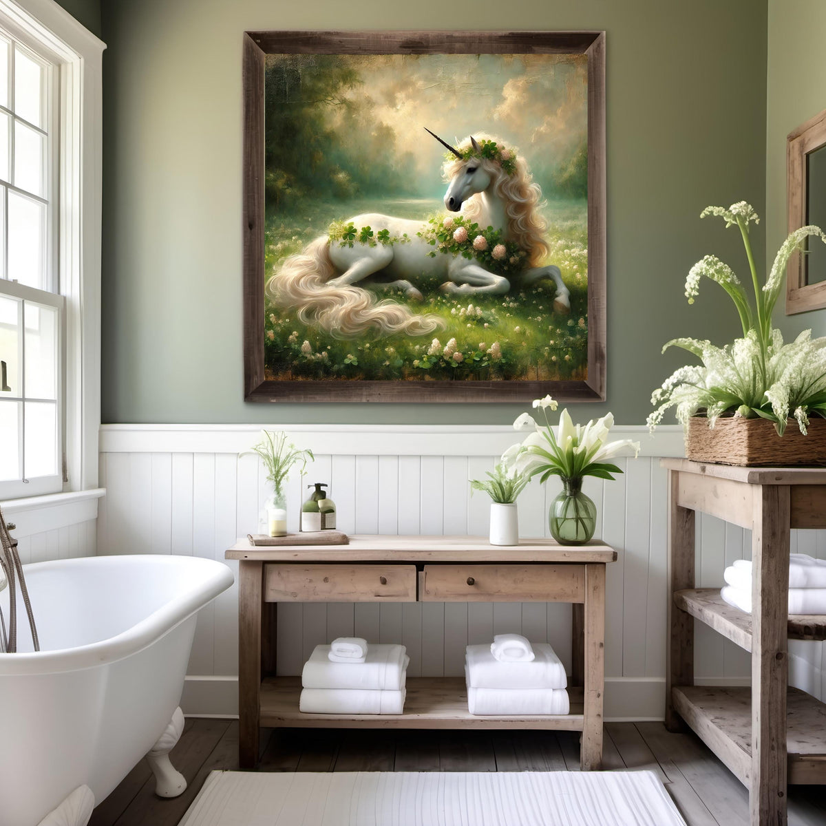 Clover Unicorn Fantasy Art Print: Vintage Impressionist St. Patrick's Day (Digital Download)