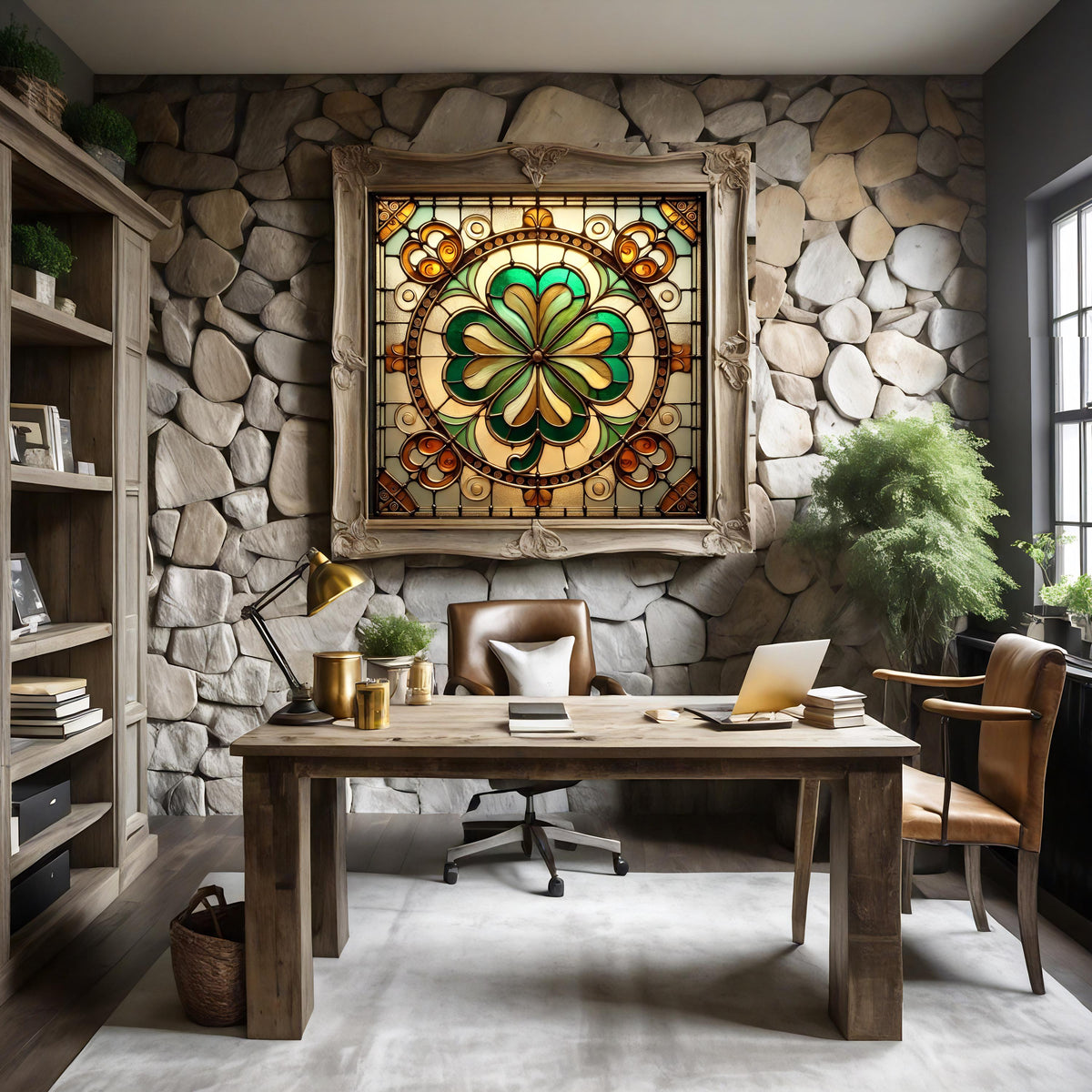 Stained Glass Clover Art: Vintage Celtic Window Design (Digital Download)