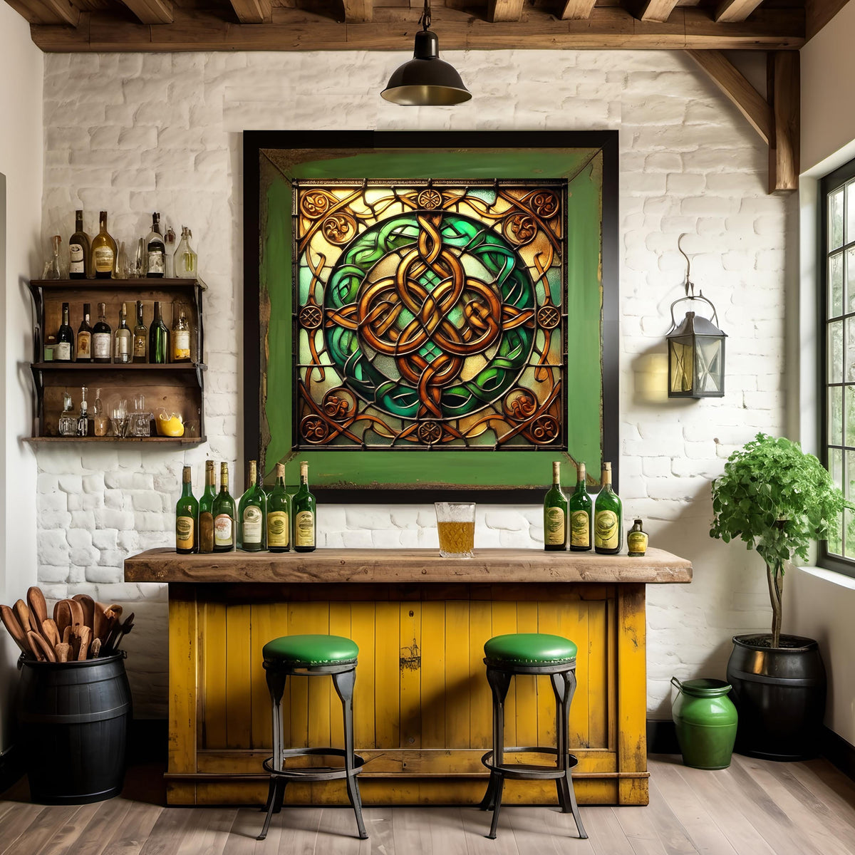 Vintage Stained Glass Celtic Knot Art: Irish Decor (Digital Download)