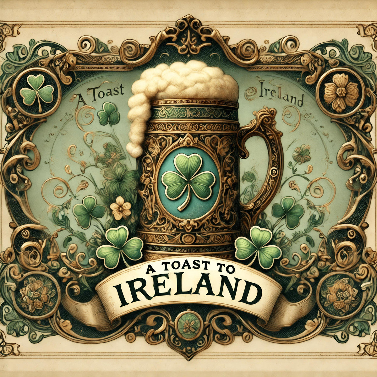 Vintage Ireland Beer Stein Sign: St Patricks Day Irish Pub Decor (Digital Print)