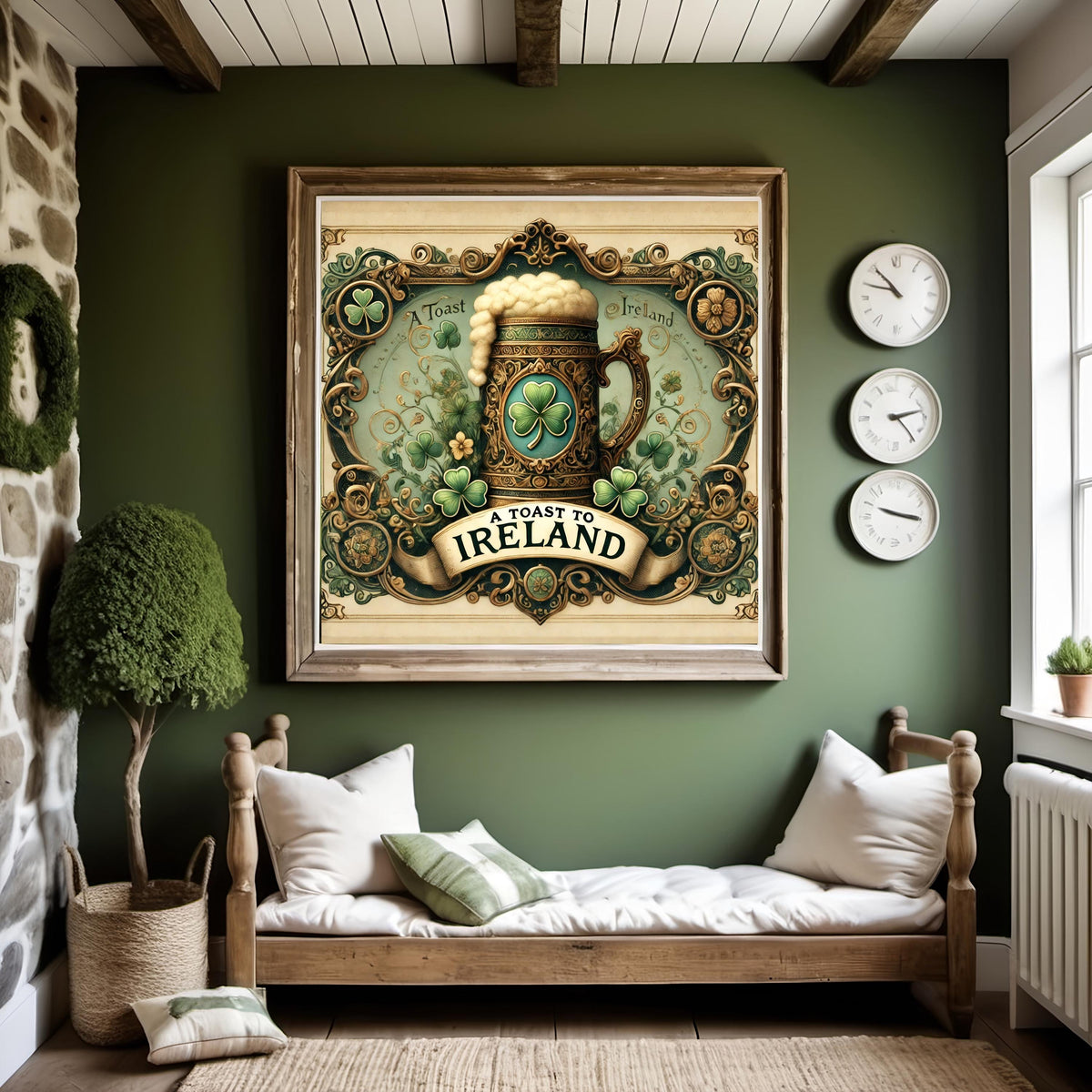 Vintage Ireland Beer Stein Sign: St Patricks Day Irish Pub Decor (Digital Print)