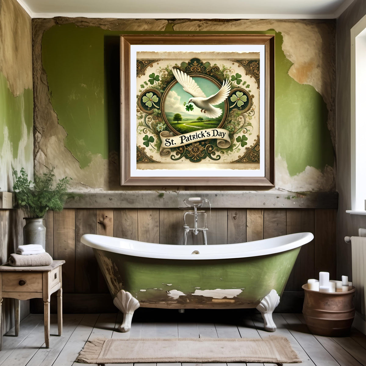 Vintage St Patrick's Day Dove Art: Irish Shamrock Digital Print (Instant Download)