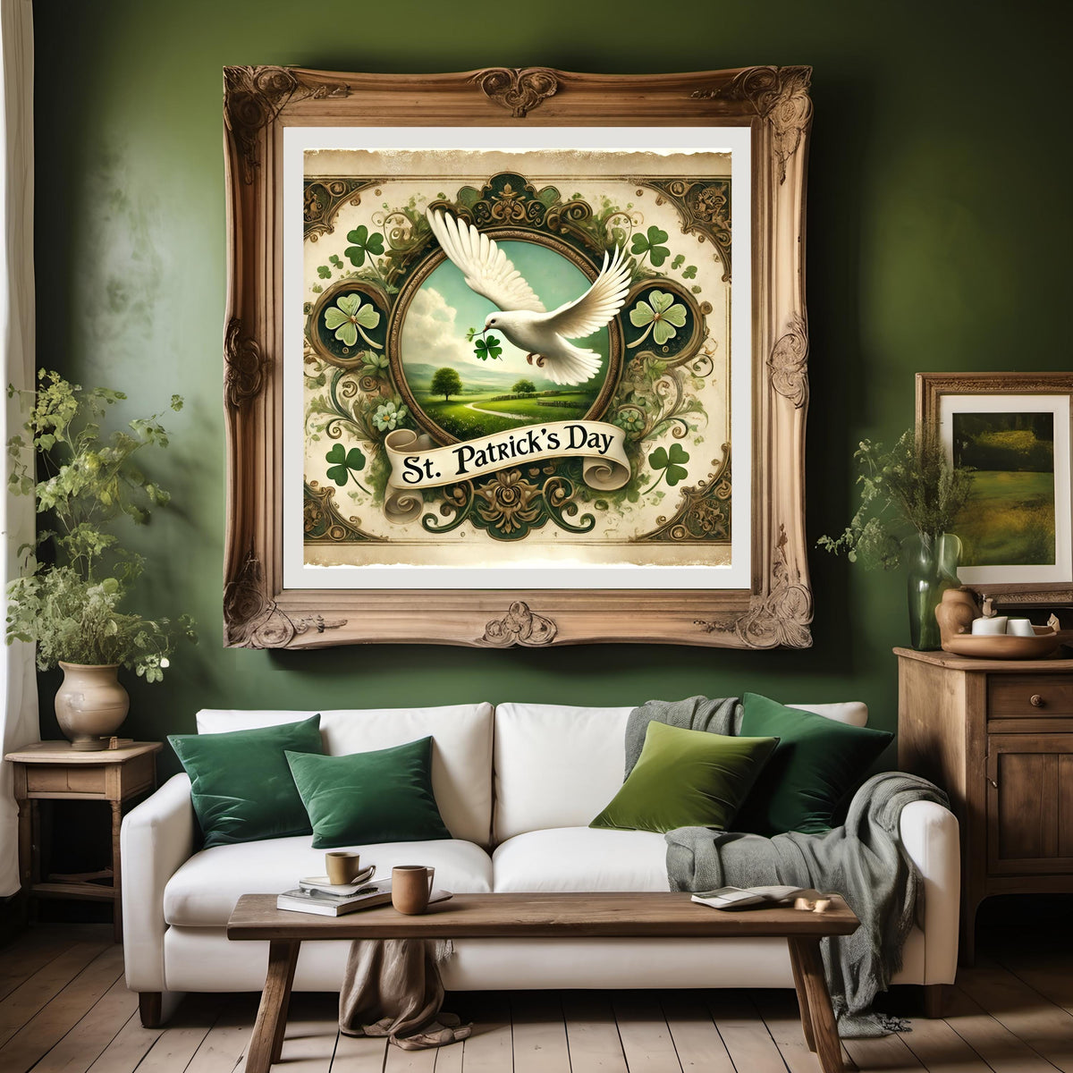 Vintage St Patrick's Day Dove Art: Irish Shamrock Digital Print (Instant Download)