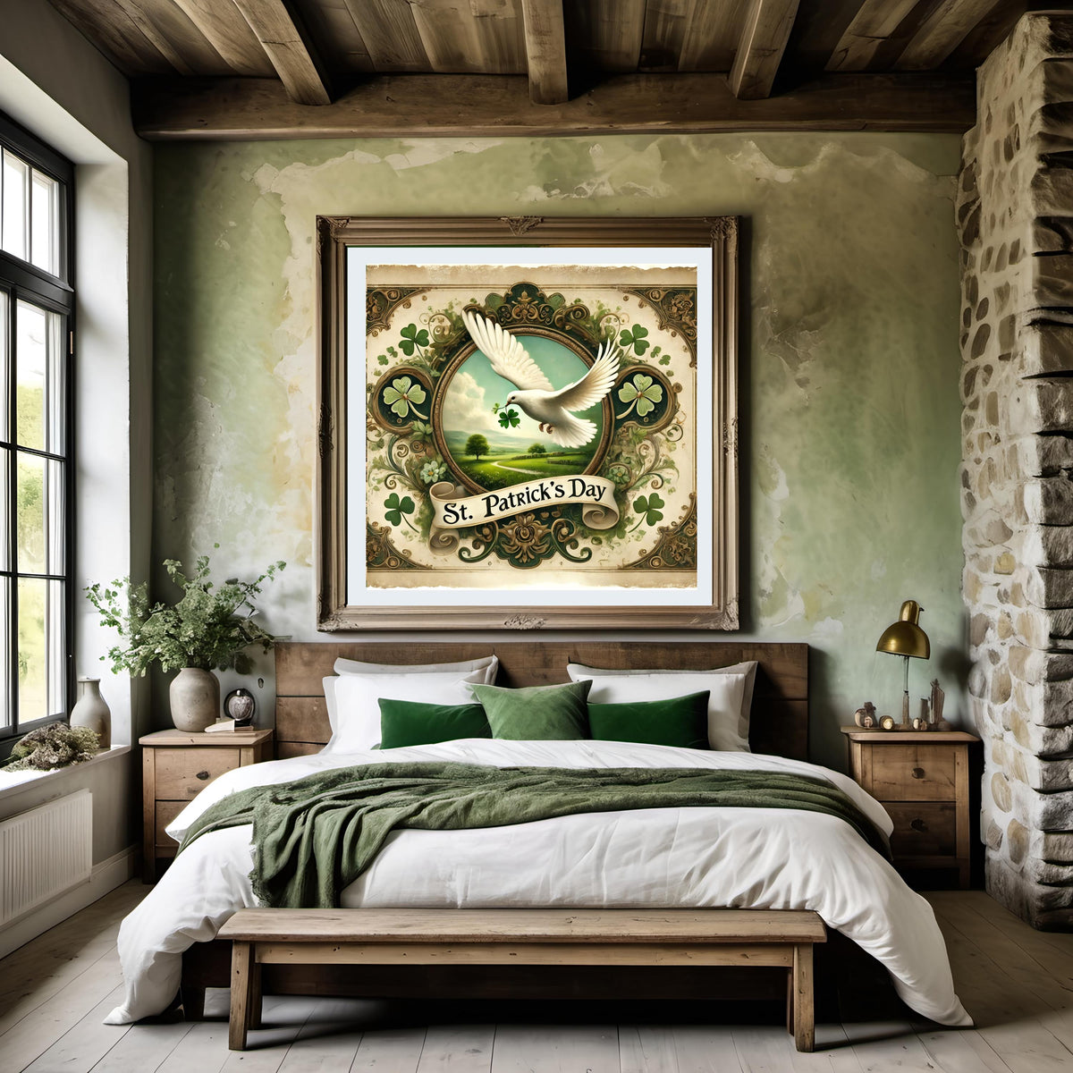 Vintage St Patrick's Day Dove Art: Irish Shamrock Digital Print (Instant Download)