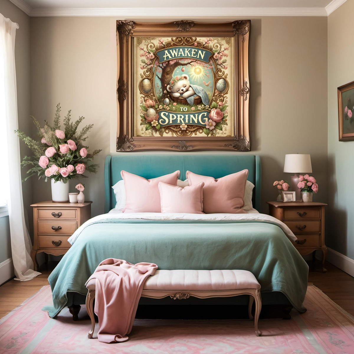 Vintage Easter Sleeping Bear Art: Victorian Spring Decor (Digital Download)