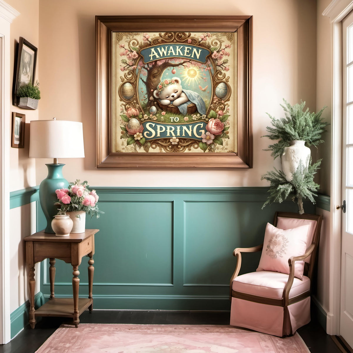Vintage Easter Sleeping Bear Art: Victorian Spring Decor (Digital Download)