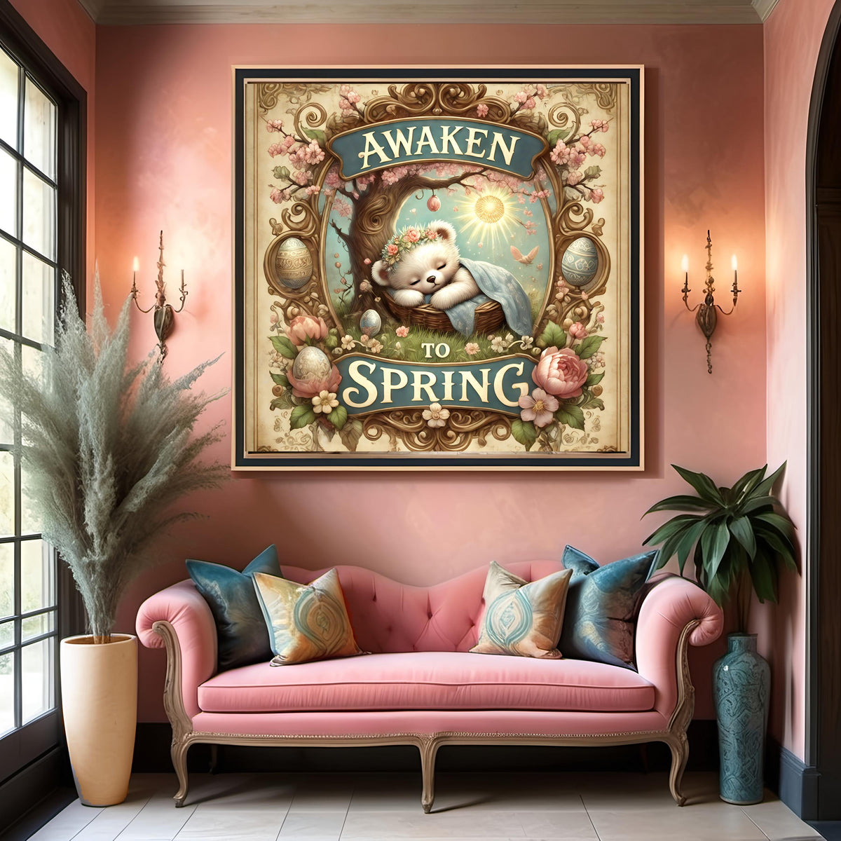Vintage Easter Sleeping Bear Art: Victorian Spring Decor (Digital Download)