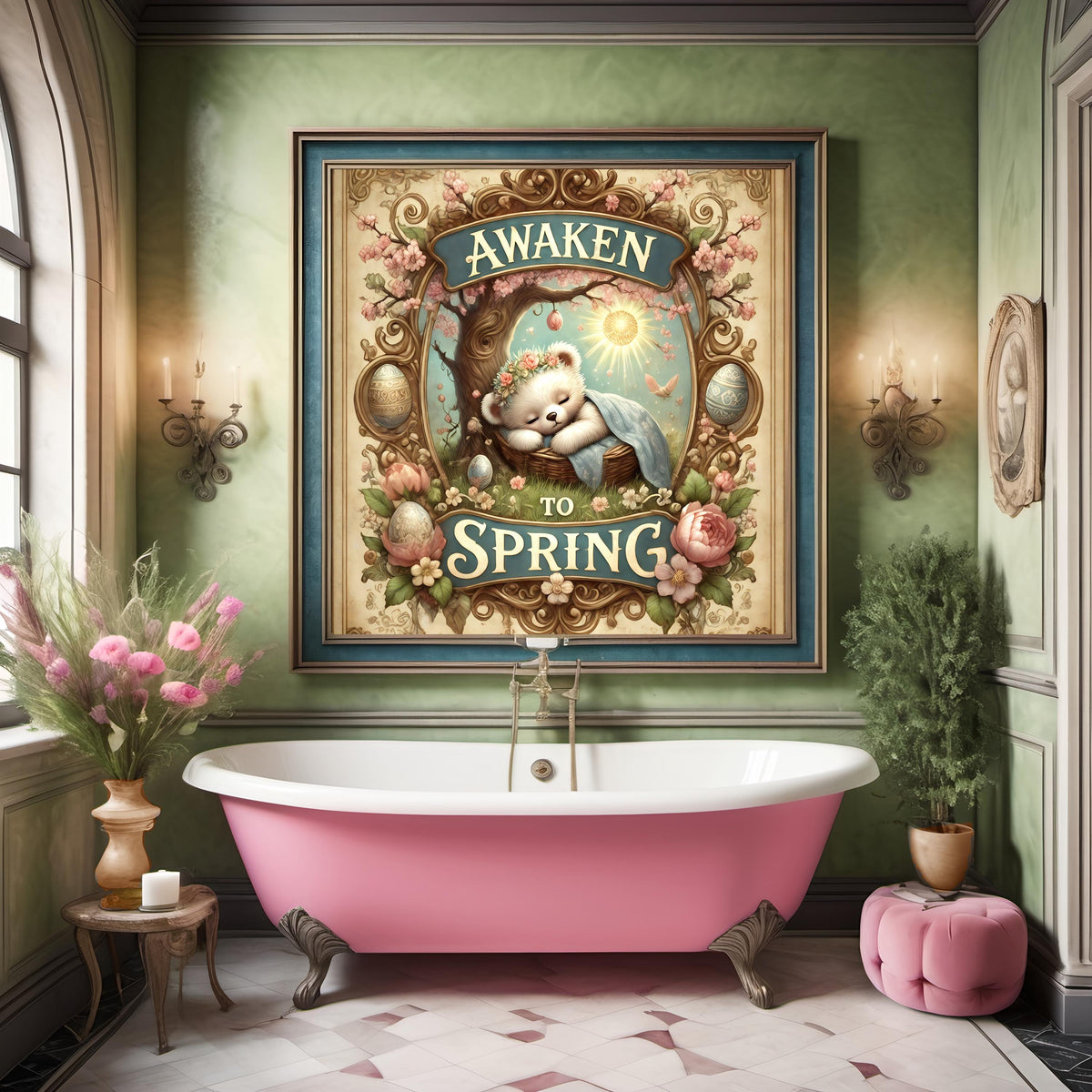 Vintage Easter Sleeping Bear Art: Victorian Spring Decor (Digital Download)