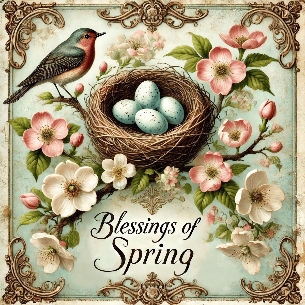 Vintage Easter Bird Nest Print: Victorian Spring Wall Art (Digital Download)