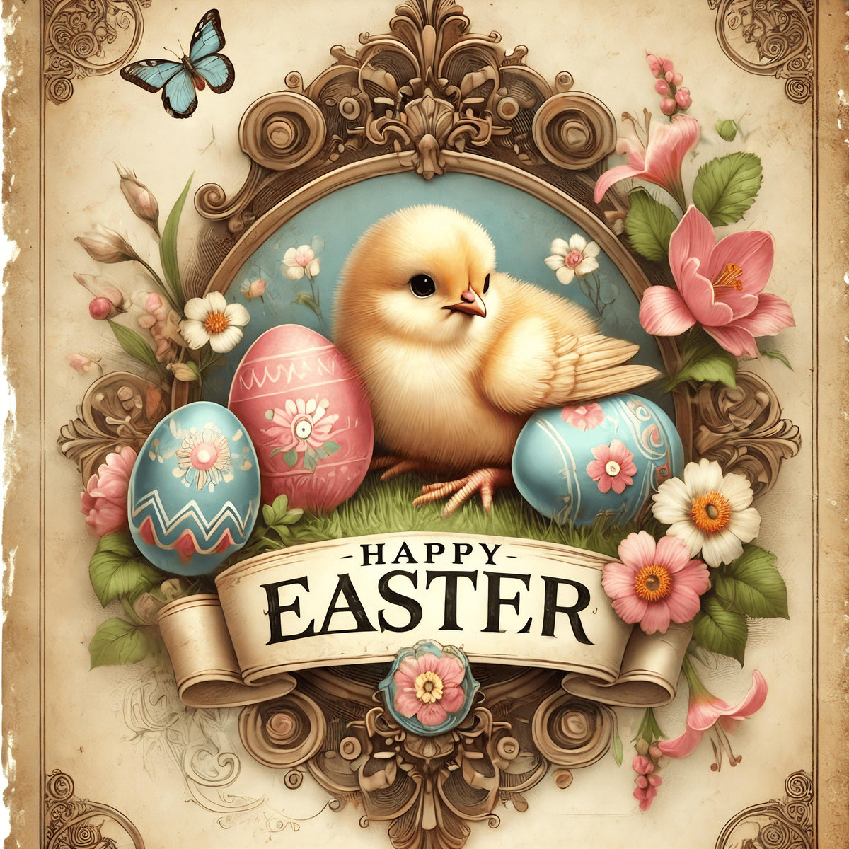 Vintage Easter Chick Sign: Victorian Spring Wall Art (Digital Print)