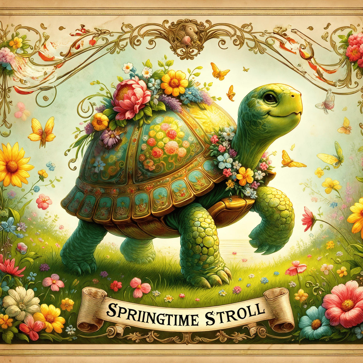 Vintage Easter Tortoise Print: Victorian Spring Wall Art (Digital Download)