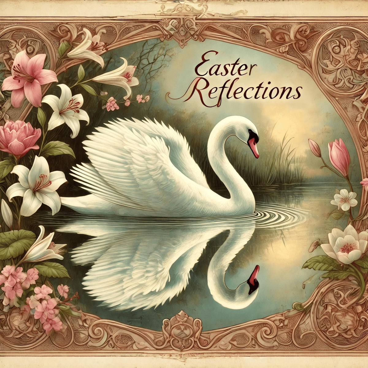 Vintage Easter Swan Print: Victorian Spring Wall Art (Digital Download)