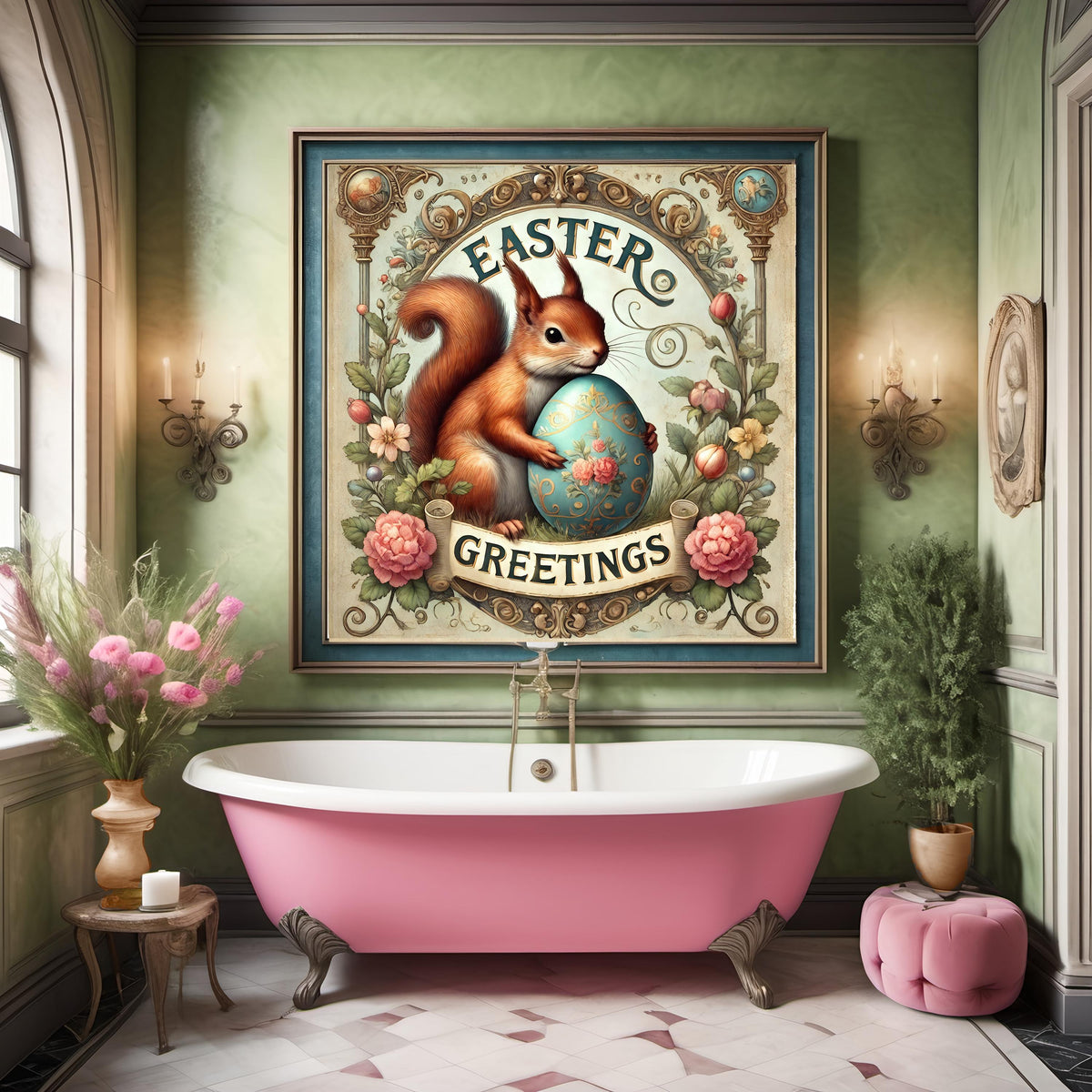 Vintage Easter Squirrel Print: Victorian Spring Decor (Digital Download)
