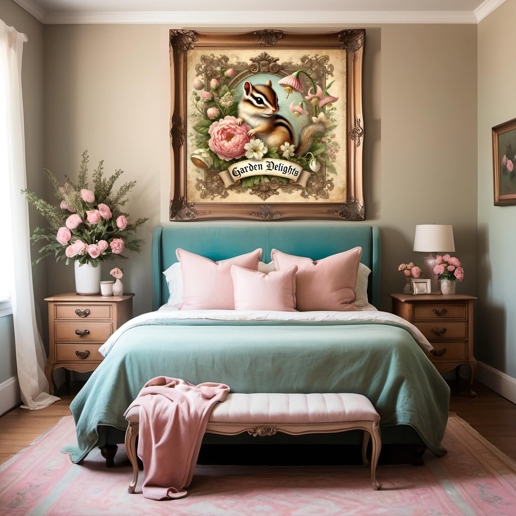 Vintage Easter Chipmunk Print: Victorian Spring Garden Wall Art (Digital Download)
