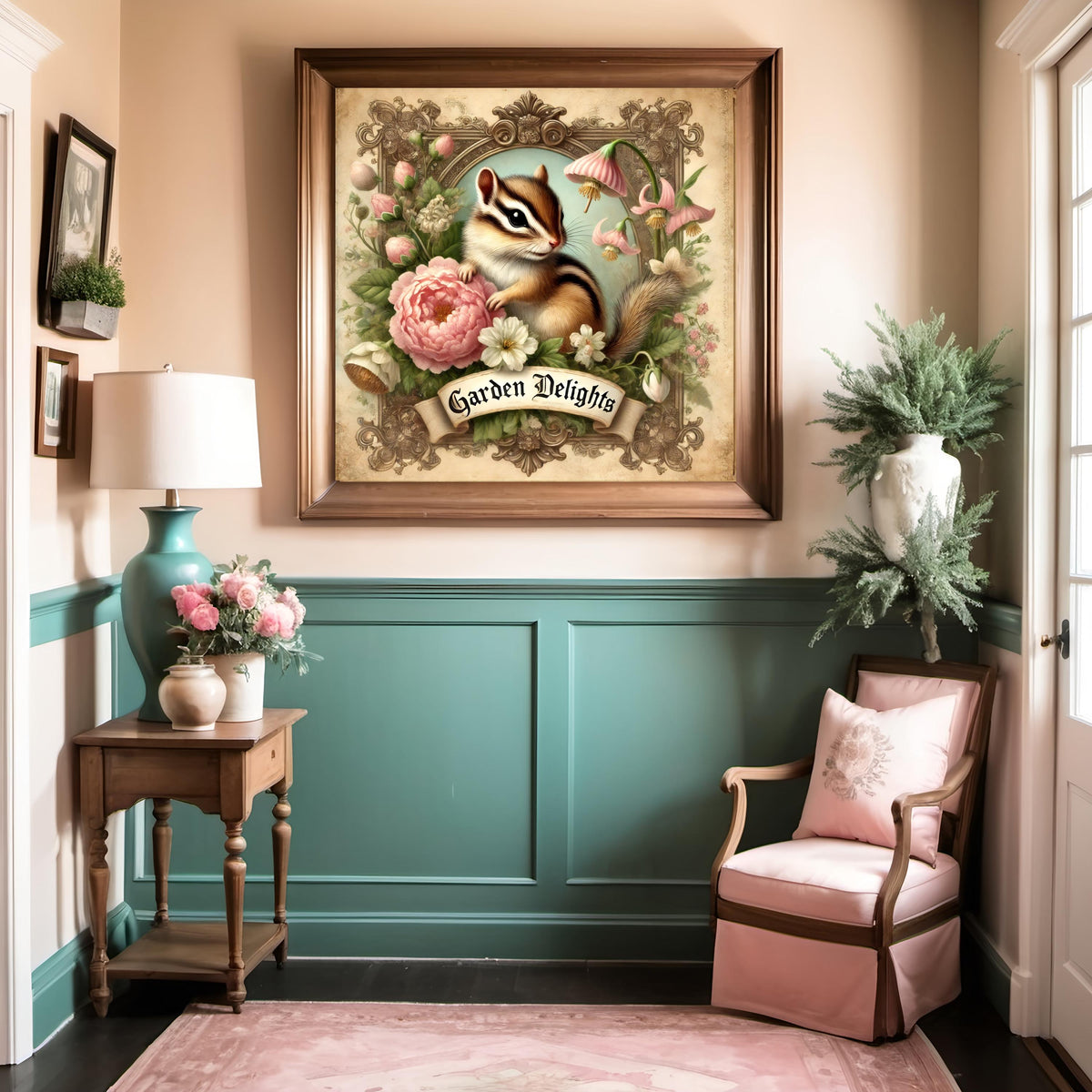 Vintage Easter Chipmunk Print: Victorian Spring Garden Wall Art (Digital Download)