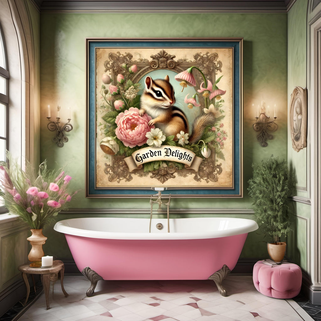 Vintage Easter Chipmunk Print: Victorian Spring Garden Wall Art (Digital Download)