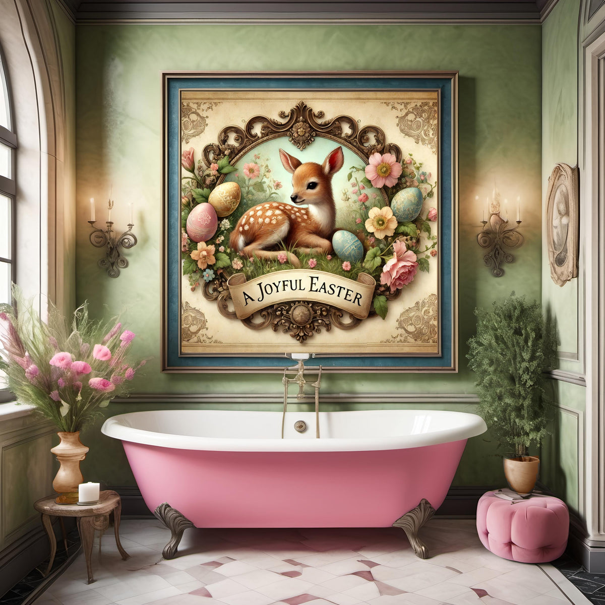 Vintage Easter Fawn Print: Victorian Spring Wall Art (Digital Download)