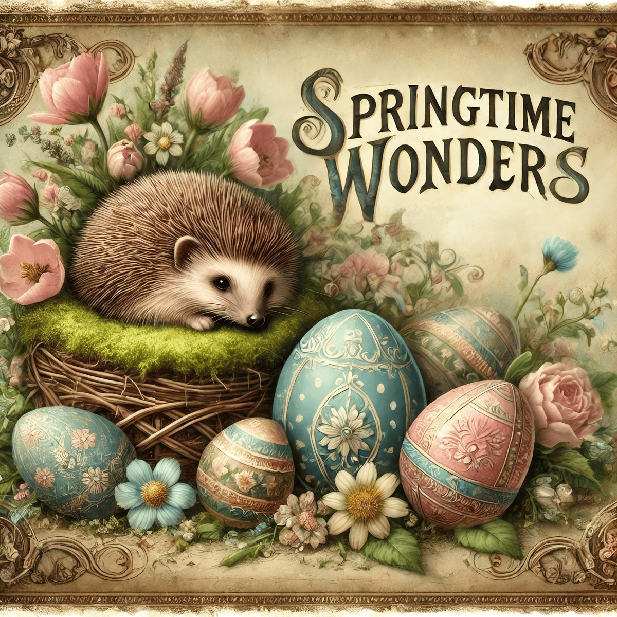 Vintage Easter Hedgehog Print: Victorian Spring Home Decor (Digital Download)