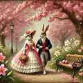 Victorian Easter Bunny Couple Print: Spring Cherry Blossoms (Digital Download)