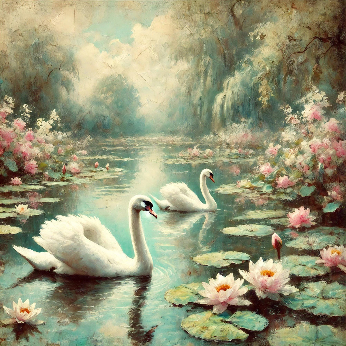 Swan Lake Vintage Art Print: Romantic Cottagecore Decor (Digital Download)
