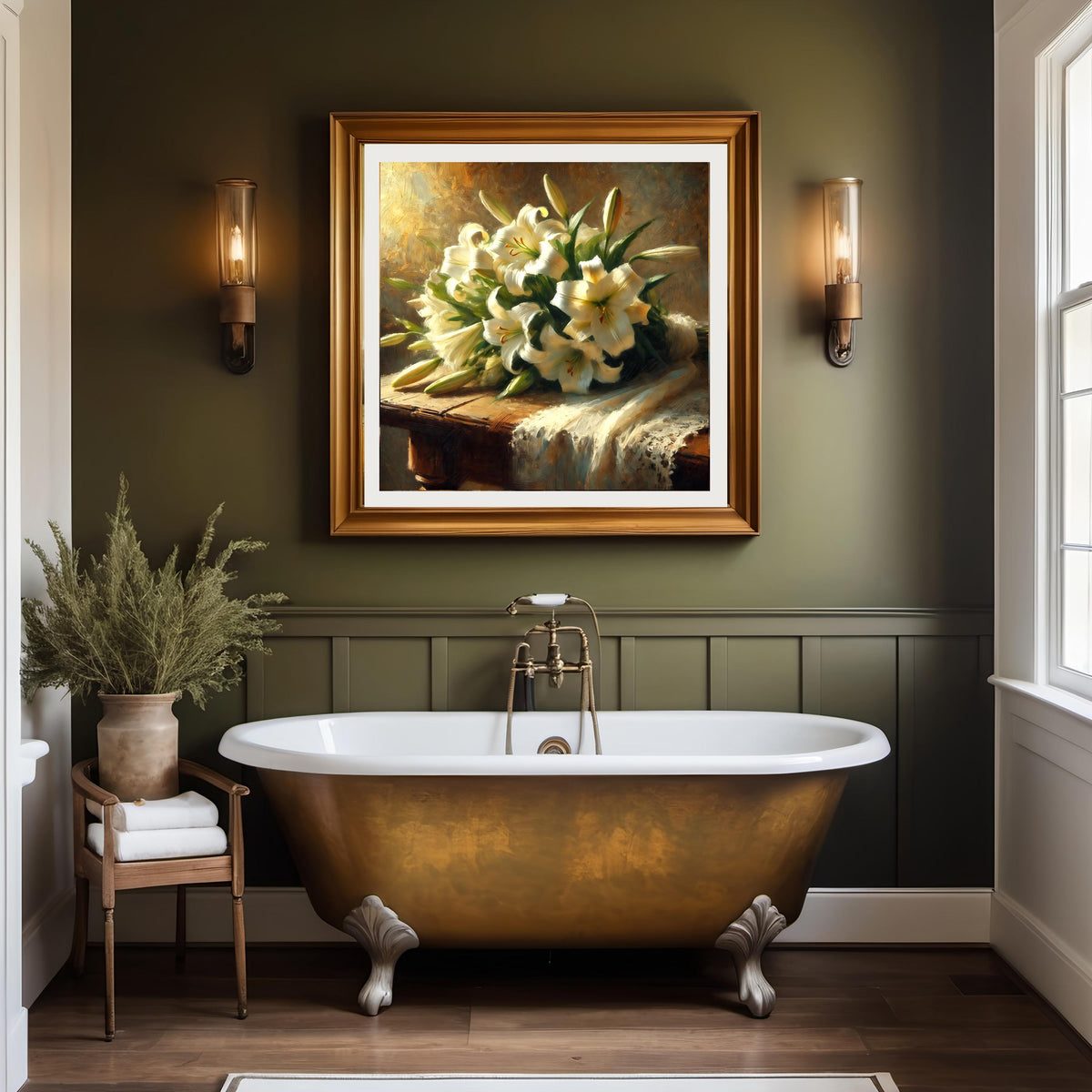Vintage Easter Lily Still Life Art Print: Elegant Floral Bouquet (Digital Download)