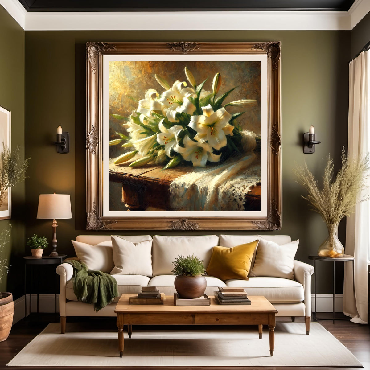 Vintage Easter Lily Still Life Art Print: Elegant Floral Bouquet (Digital Download)