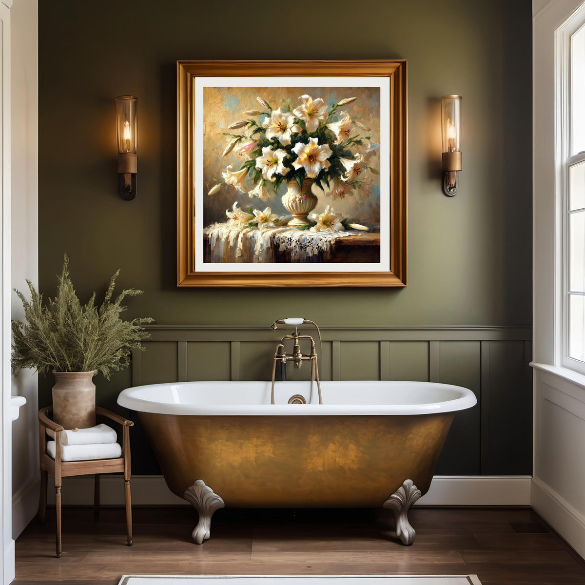 Vintage Easter Lily Still Life Print: Elegant Floral Bouquet (Digital Download)