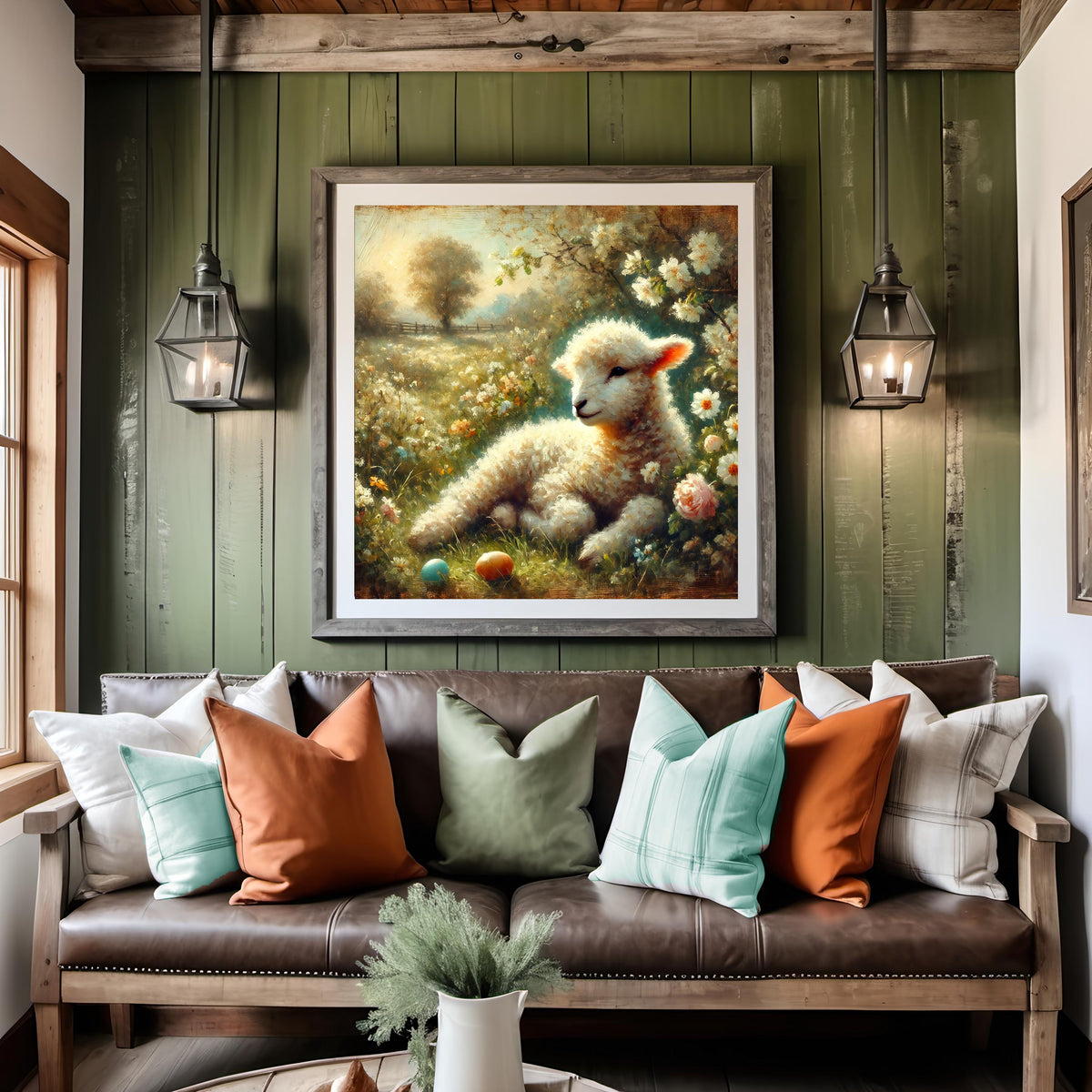 Vintage Lamb Digital Print: Easter Farmhouse Floral Wall Art (Digital Download)