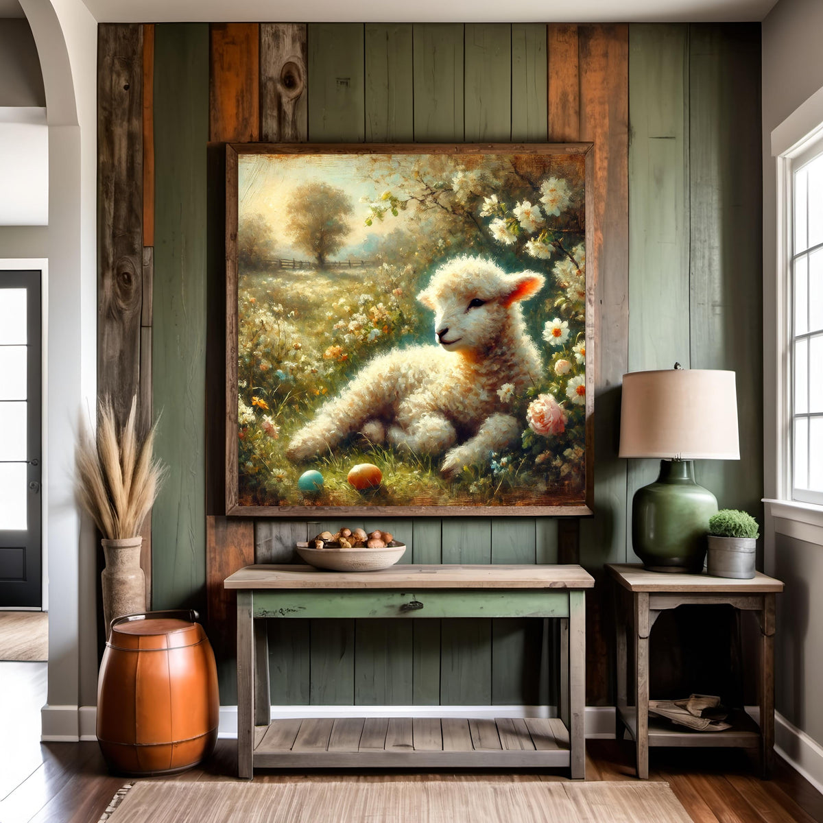 Vintage Lamb Digital Print: Easter Farmhouse Floral Wall Art (Digital Download)