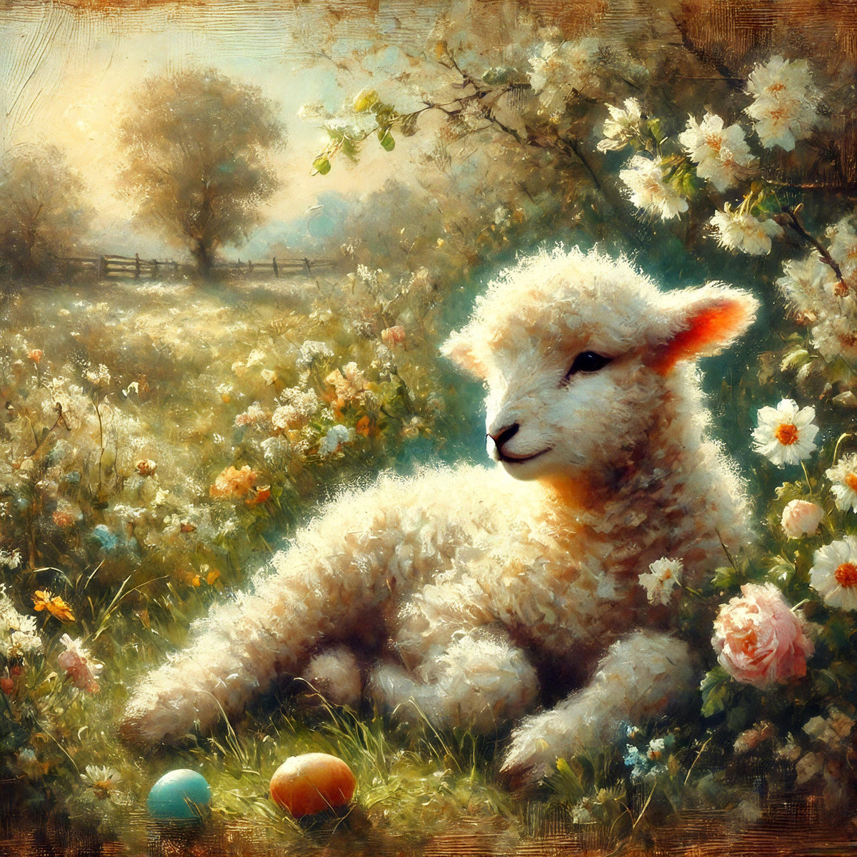 Vintage Lamb Digital Print: Easter Farmhouse Floral Wall Art (Digital Download)
