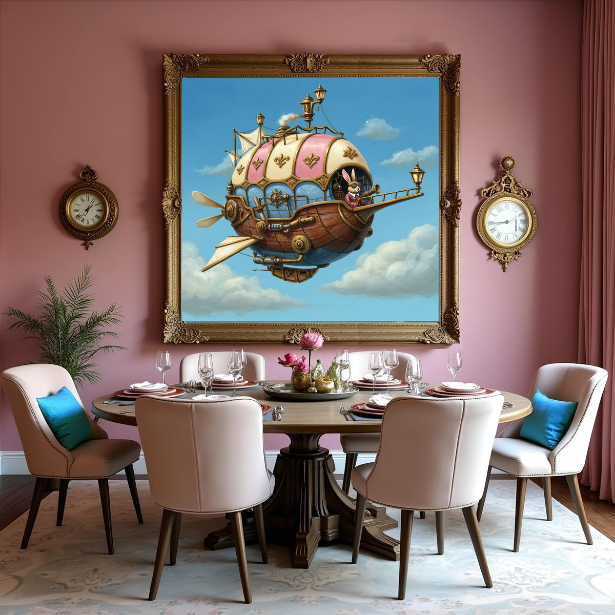 Steampunk Easter Bunny Airship Art: Whimsical Victorian Fantasy (Digital Download)