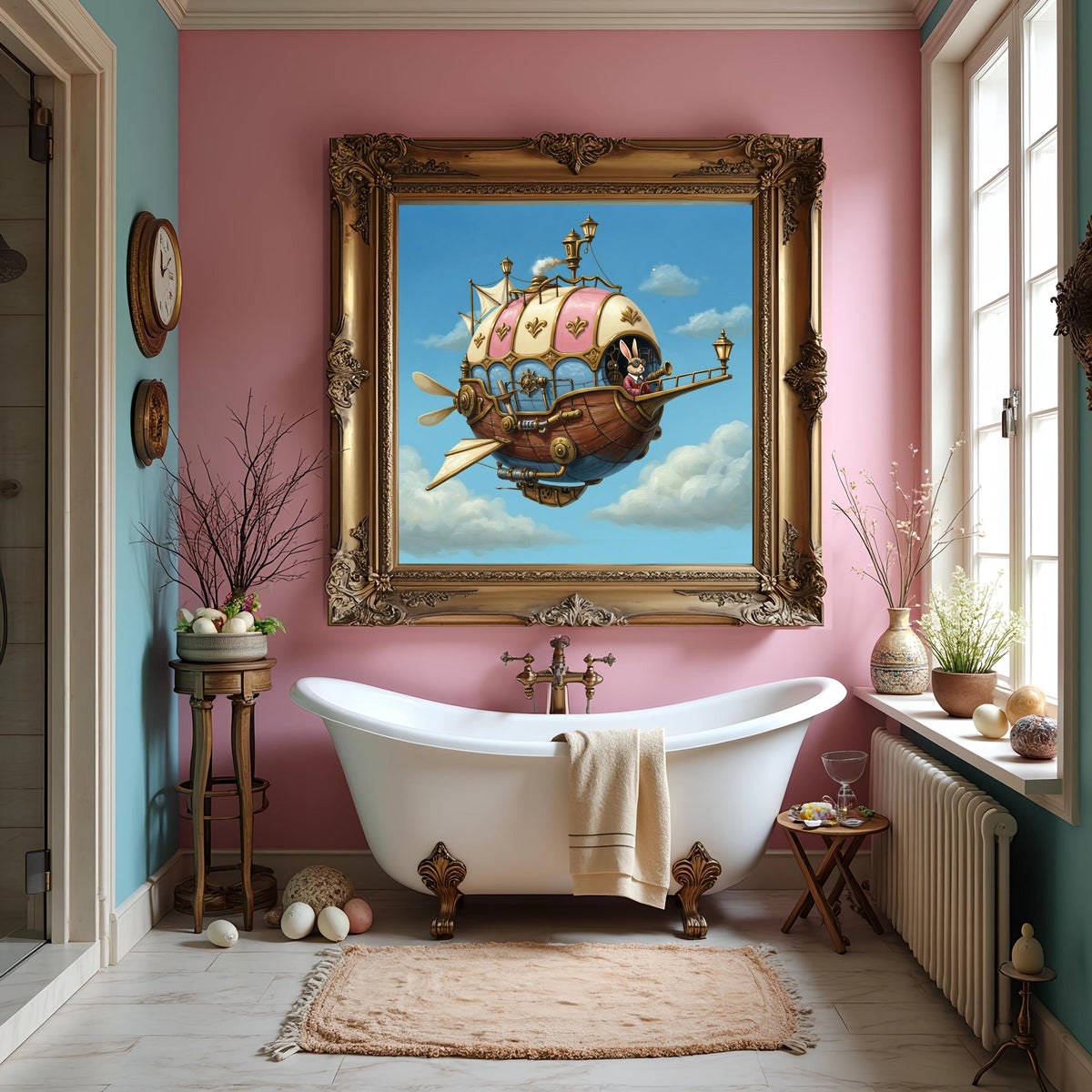Steampunk Easter Bunny Airship Art: Whimsical Victorian Fantasy (Digital Download)