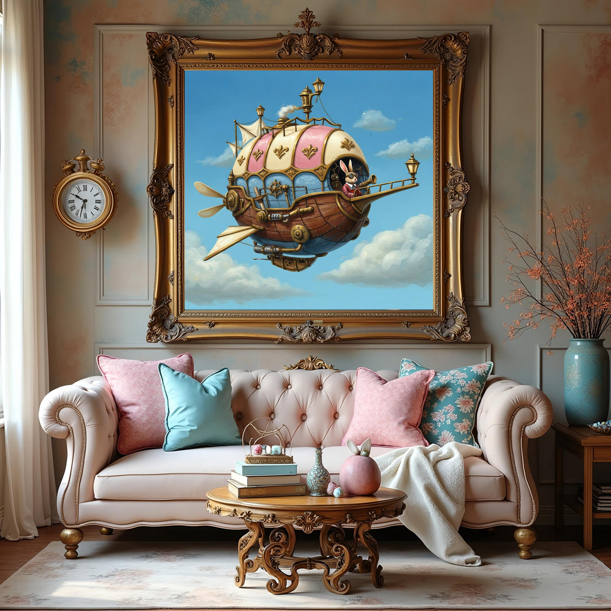 Steampunk Easter Bunny Airship Art: Whimsical Victorian Fantasy (Digital Download)