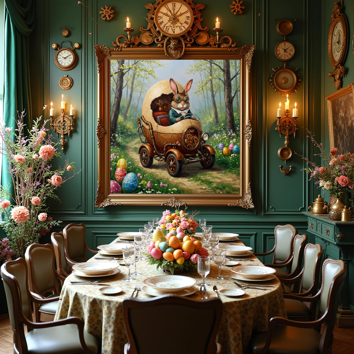 Steampunk Easter Bunny Egg Car Digital Art: Victorian Whimsy (Instant Download)