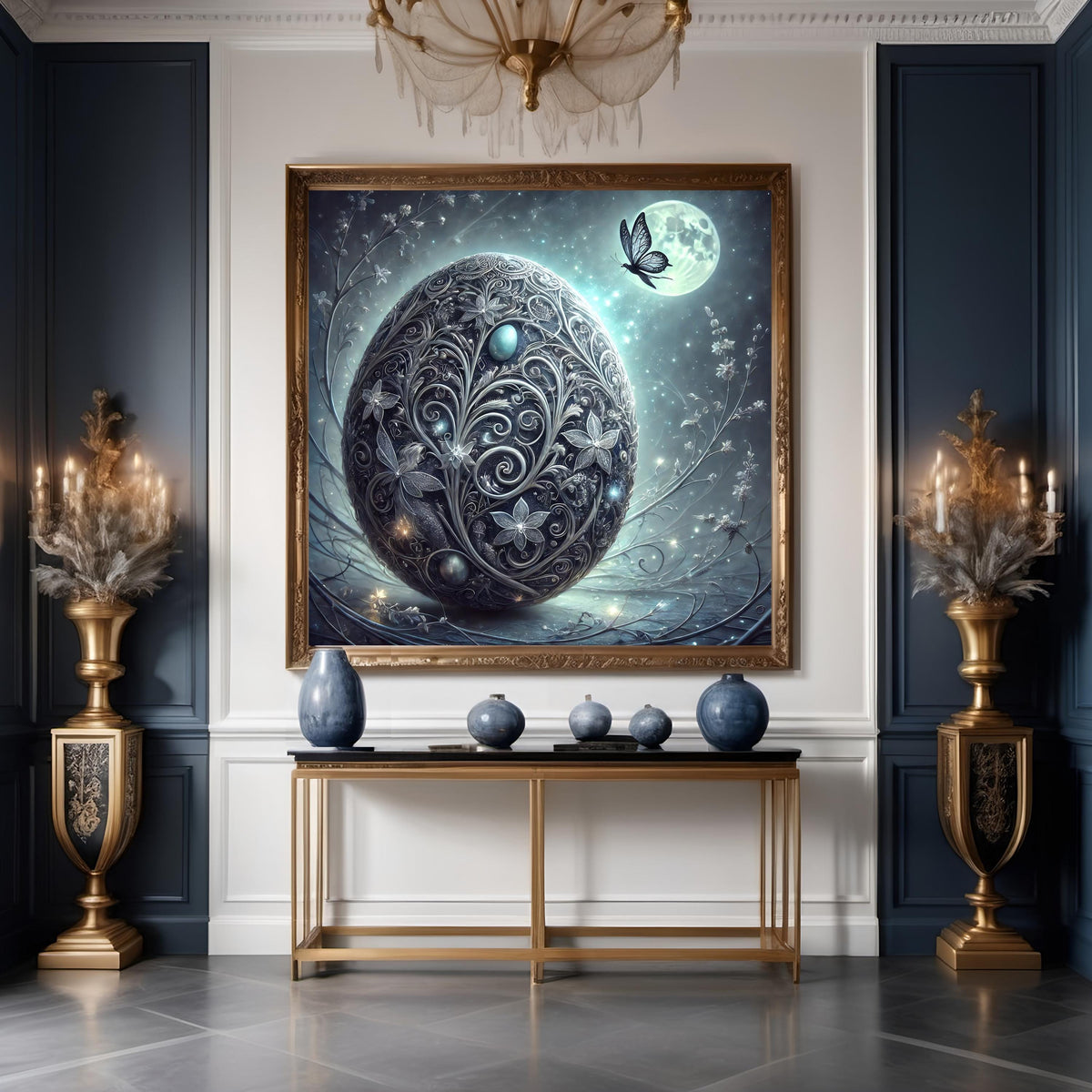 Moonlit Silver Easter Egg Art: Butterfly Fairy Fantasy (Digital Download)