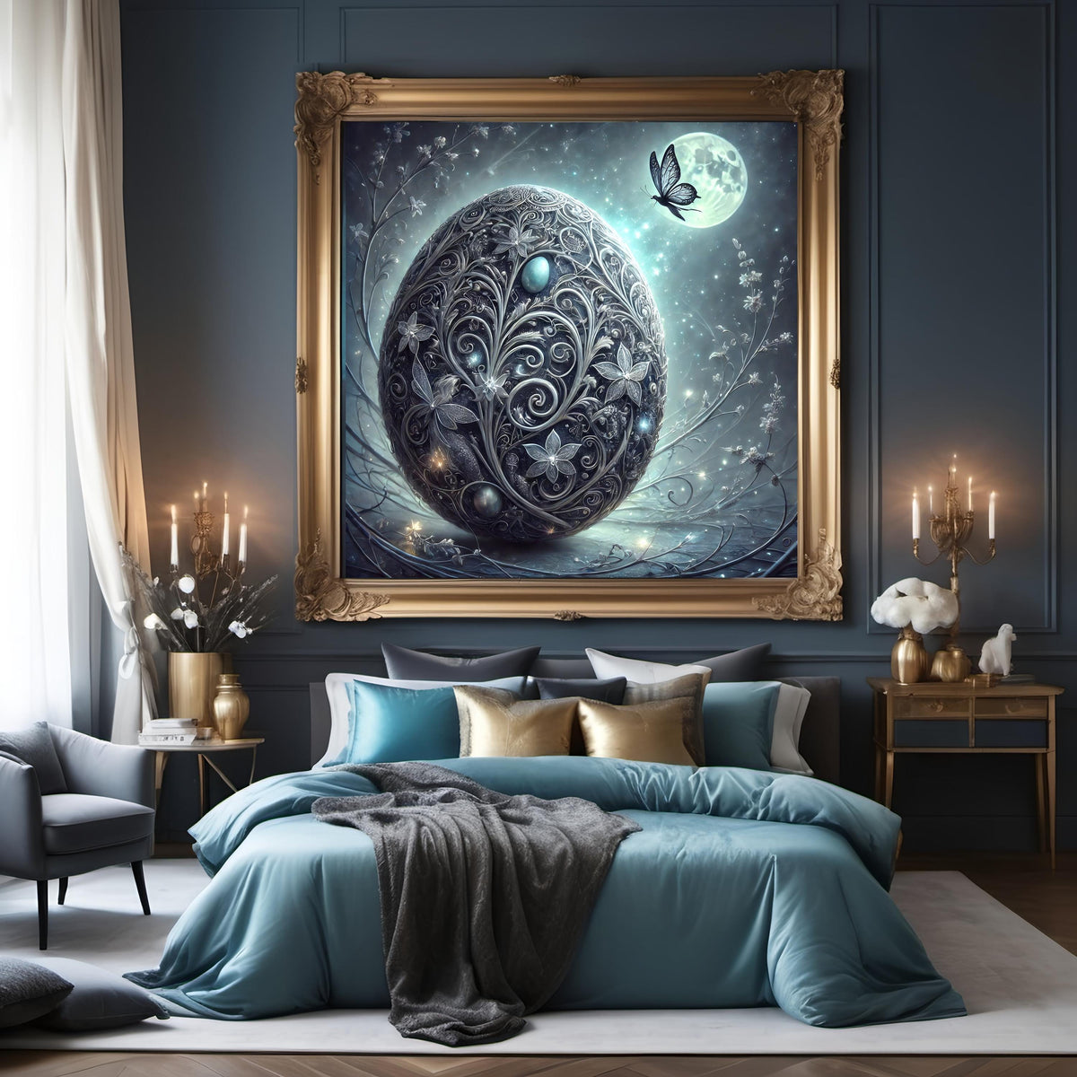 Moonlit Silver Easter Egg Art: Butterfly Fairy Fantasy (Digital Download)
