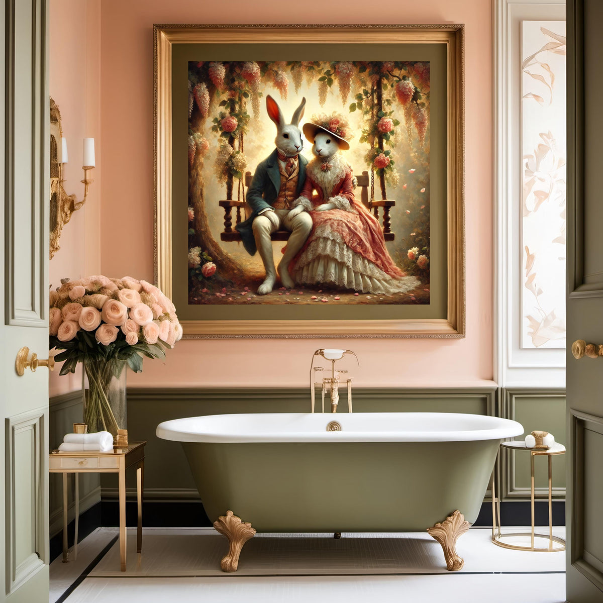 Victorian Bunny Couple Print: Romantic Easter Wall Art (Digital Download)