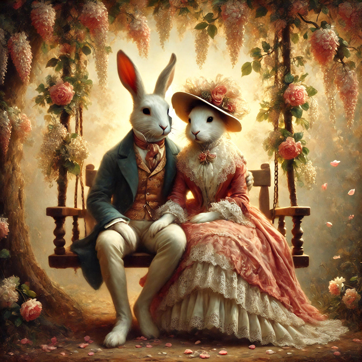 Victorian Bunny Couple Print: Romantic Easter Wall Art (Digital Download)